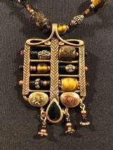 Chico’s Black Brown Multi Glass Bead Metal Pendant Tribal Necklace Choker - $20.00