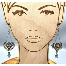 Vintage Classic Chandelier Earrings, Gold Tone Crystal Studded Filigree Dangles - £22.34 GBP