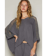 POL Oversize V-Neck Crochet Lace Contrast Studded Top - $48.69