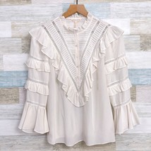 Rebecca Taylor Silk Ruffle Lace Blouse Cream Victorian Cottagecore Womens 4 - £117.59 GBP