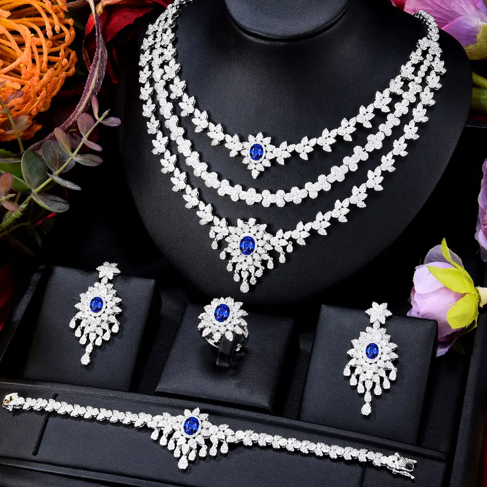 New Trendy 3 Layers UAE Jewelry Sets For Women Wedding Party Zircon CZ A... - $179.22