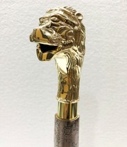 Antique Brass Handle Wooden Lion Folding Compaq Walking Stick Designer L... - £28.87 GBP