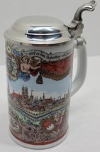 Vintage Medieval Munich Porcelain Beer Stein Mug w Pewter Lid #774 ERB Z... - $48.37