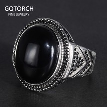 Al pure 925 silver rings cool antique turkey ring for men with natural stone oval black thumb200