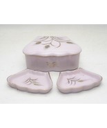 Vintage Porcelain Pink Trinket Box &amp; Dishes Vanity Dresser Set Japan Gol... - £9.64 GBP