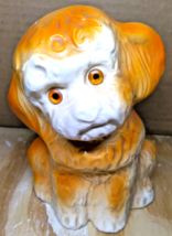 Vintage Porcelain 1950&#39;s Orange Dog Glassy Eyes Glossy Home Decor 6.5&quot; Crazing - £15.27 GBP