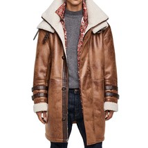 Brand New Distressed Brown Wax Double Sided Shearling Leather Trench Coat - £127.88 GBP