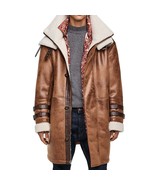 Brand New Distressed Brown Wax Double Sided Shearling Leather Trench Coat - £126.30 GBP