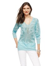 Juicy Couture BURNOUT PALM PARADISE PULLOVER linen blend sea foam Small - £30.07 GBP