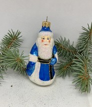 Santa Claus white and blue glass Christmas handmade ornament, XMAS decoration - £10.79 GBP