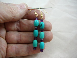 (EE-474-8) turquoise Purple amethyst beaded dangle earrings gold - £18.61 GBP