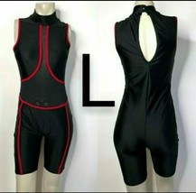 Black Mesh &amp; Red Biker Shorts Fashion Romper With Face Mask ~Size L - $31.79