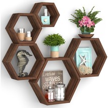 Hexagon Floating Shelves, Wall Mounted Wood Farmhouse Storage, Set of 5 Hexagon  - £46.77 GBP