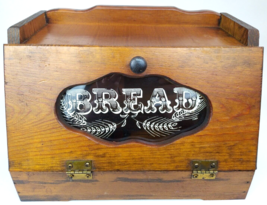 1984 Solid Wood Farmhouse Bread Box w/Stenciled Glass Window Country Kit... - £75.17 GBP