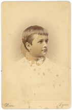 Antique Circa 1880s Cabinet Card Wires Adorable Child With Short Hair Lynn MA - £7.42 GBP