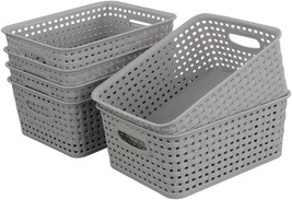 Cadineus 6-Pack Grey Woven Plastic Storage Baskets, Organizing Bins - £29.56 GBP