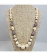 Vintage Mid Century Style Beaded Necklace 28 Inch Beige Gray - $10.92