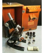 Antique BAUSCH &amp; LOMB MICROSCOPE Complete with Original Locking Wood Cas... - £274.09 GBP