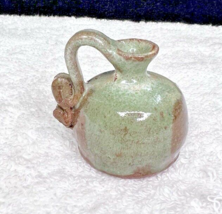 Amazing Miniature Stylized Pottery Jug Artist Signed 1 7/8 In Green Brow... - $18.32