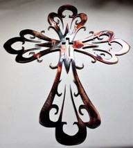 Curved Ornamental Cross - Metal Wall Art - Copper 17&quot; x 14&quot;  - £29.33 GBP