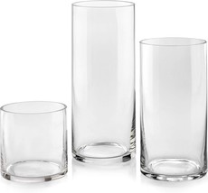 Set Of 3 Glass Cylinder Vases That Are 5, 8, Or 10 Inches Tall, Or Flower Vases. - £29.75 GBP