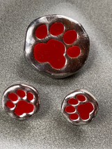 Vintage Demi Lot of Red Enamel Dog Paw Silvertone Pin Brooch &amp; Post Earr... - $19.42