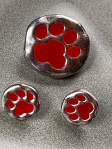 Vintage Demi Lot of Red Enamel Dog Paw Silvertone Pin Brooch &amp; Post Earrings for - £15.36 GBP