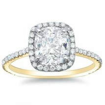 1.40CT Forever One Cushion Moissanite Halo VSF Engagement Ring 14K Two Tone Gold - £1,110.30 GBP