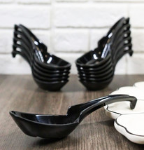 Contemporary Black Melamine Asian Soup Spoons With Ladle Hook &amp; Notch Se... - $24.49