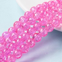 Bead Lot 5 strand round crackle glass pink Spray Painted  Beads Strands  8mm VT5 - £4.92 GBP