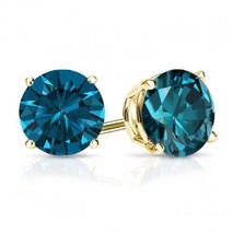0.40 CTW I1 Blue Color Diamond Single Stud Earring 14K Yellow Gold - £103.82 GBP