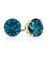 0.40 CTW I1 Blue Color Diamond Single Stud Earring 14K Yellow Gold - £103.82 GBP