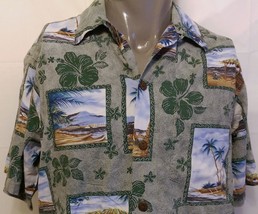 Go Barefoot Hawaii Scenes Hawaiian Shirt Size Large Tiki Aloha Ocean Wav... - £27.23 GBP