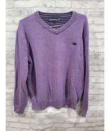 Men L Raging Bull Purple Classic V Neck Sweater Cotton Cashmere Large - $34.28 CAD