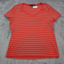 Tommy Hilfiger Shirt Women XL Red Lightweight Casual Striped Short Sleeve V-Neck - £18.18 GBP