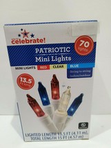 Americana Patriotic 4th of July 70 String Lights Indoor/Outdoor Red Blue Decor - £13.29 GBP