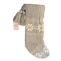 North Pole Trading Gray Snowflake Knit Stocking Lined with Tassels - New - £9.29 GBP