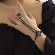 Black-Plated Crown Wrist-To-Ring Bracelet - £10.38 GBP