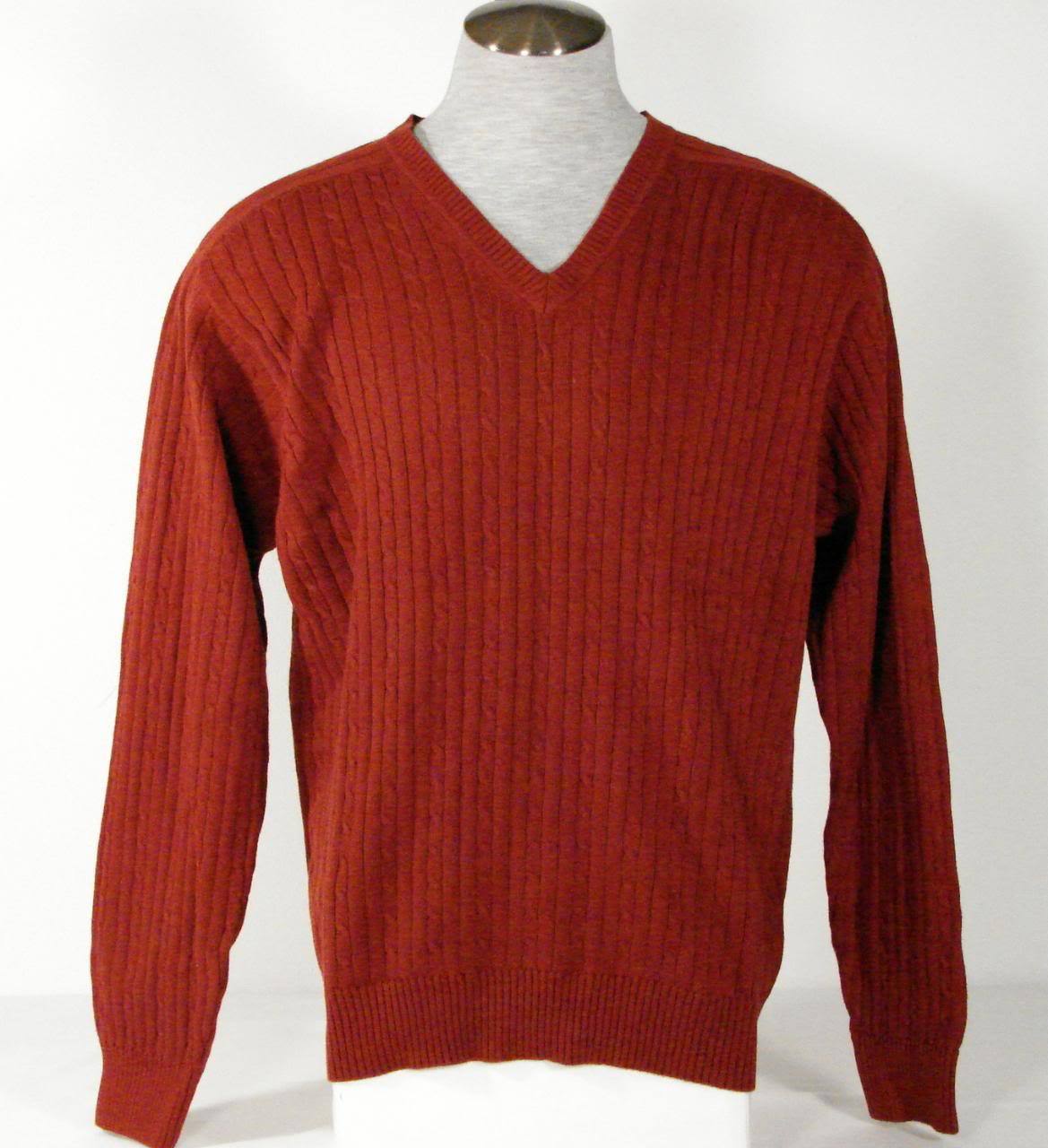 Izod V Neck Dark Red Cotton Knit Sweater Men's NWT - $59.99