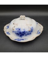 Rare Antique c1900 WH Grindley England Rose Flow Blue Ceramic Butter Che... - $108.30 CAD
