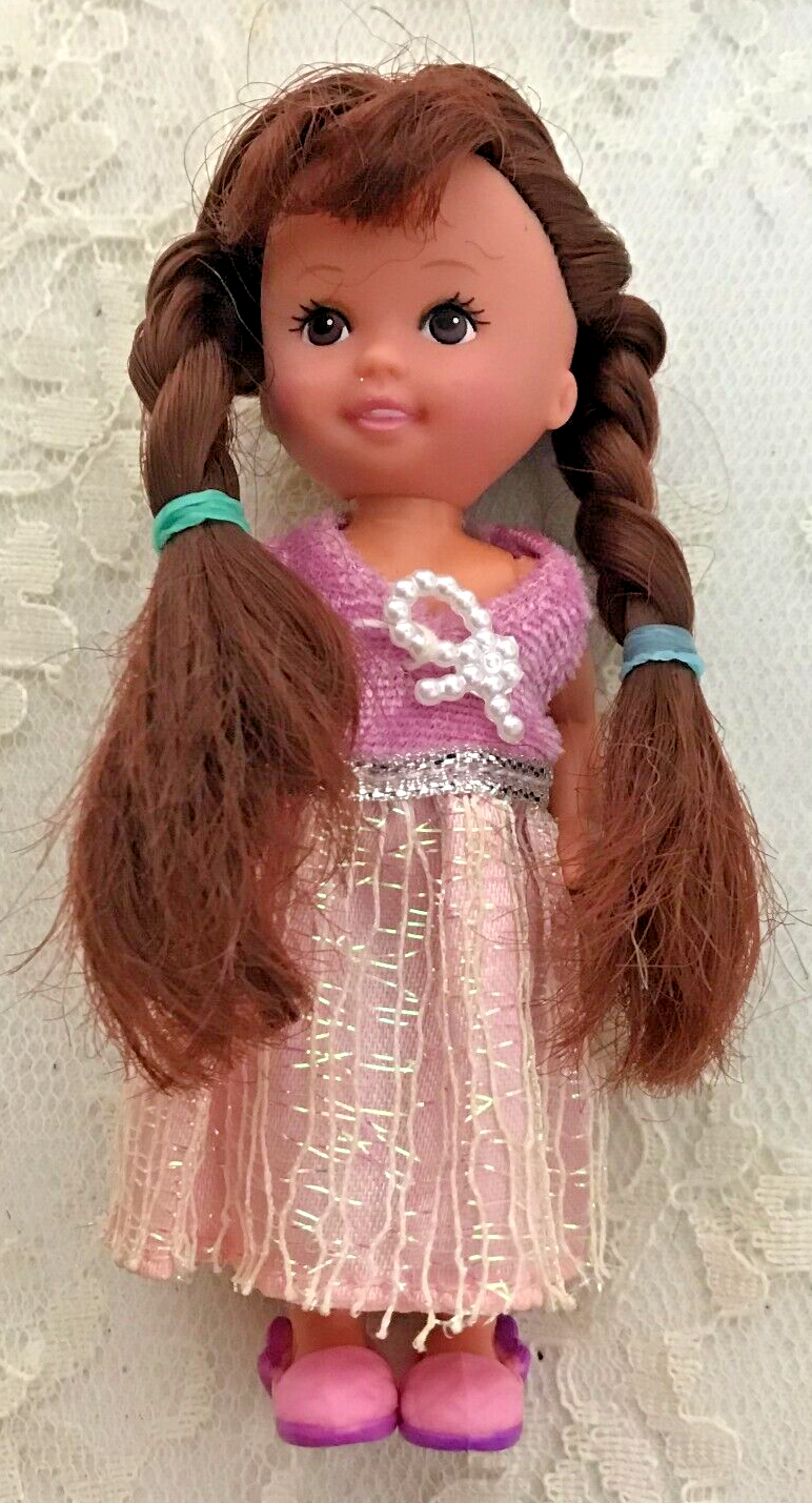 M&amp;C Doll 4&quot; Kelly Clone Long Brown Hair Brown Eyes Dress &amp; Shoes - $8.59