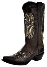 Womens Western Boots Brown Leather Silver Sequins Cross Wings Snip Size ... - $106.23 CAD