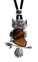 Owl Pendant Necklace Tigers Eye Natural Gemstone Cord Bead Healing Stone Chakra - £5.00 GBP