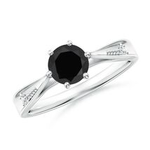 ANGARA Black Onyx Solitaire Ring with Diamonds in Silver for Women (6mm) - $331.55