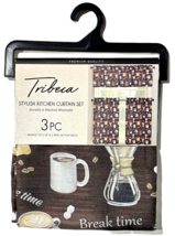 Tribeca Stylish Kitchen Curtain Set Valance 52x18in 2 Tiers 26x36in Coffee - £22.37 GBP