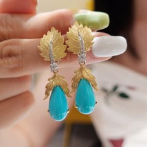 Klaces simulated turquoise rings elegant leaf long dangle earrings vintage jewelry sets thumb200