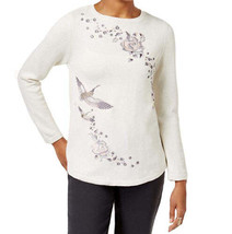 Style &amp; Co Womens Embroidered Cotton Sweater,White Heather Combo,Small - £35.68 GBP