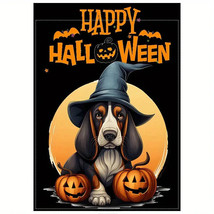 Happy Halloween Basset Hound Dog Garden Flag 12&quot;X18&quot; Welcome Double Sided - $5.93