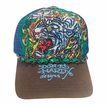 Ed Hardy Snapback Trucker Hat Tiger Flames MultiColor Embroidered w/Chain Don - £71.01 GBP