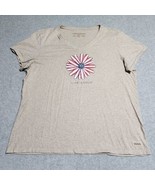 Life Is Good Tee T-Shirt Crusher Women XL White V-Neck Flag Flower USA A... - $367.59 MXN